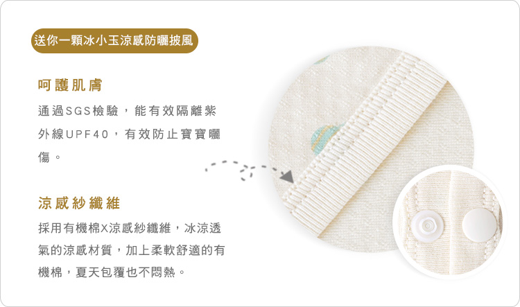 有機棉,GOTS,寶寶,嬰兒,新生兒,披風,外出,外著,外套,台灣製,防曬披風,UPF,涼感紗