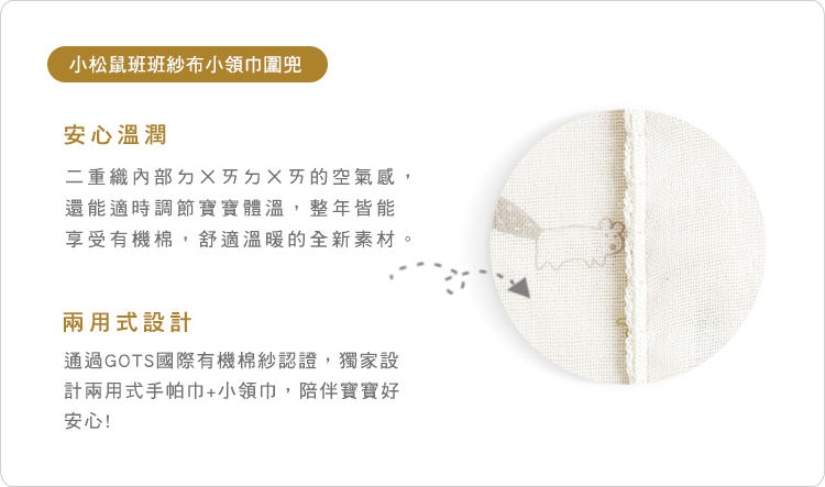 有機棉,GOTS,二重織,寶寶,吃飯,圍兜,純棉,嬰兒,副食品,台灣製,口水巾